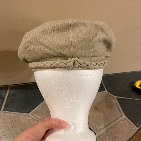 Y2K Braided Band Canvas Newsboy Cap Beige Vintage - Picture 3 of 5